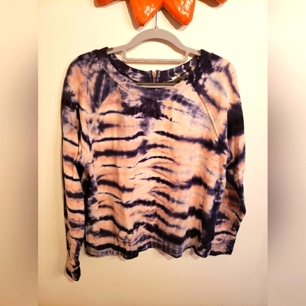 Young Fabulous & Broke Pink Navy Tye Dye Back Neck Zipper Sweatshirt size large